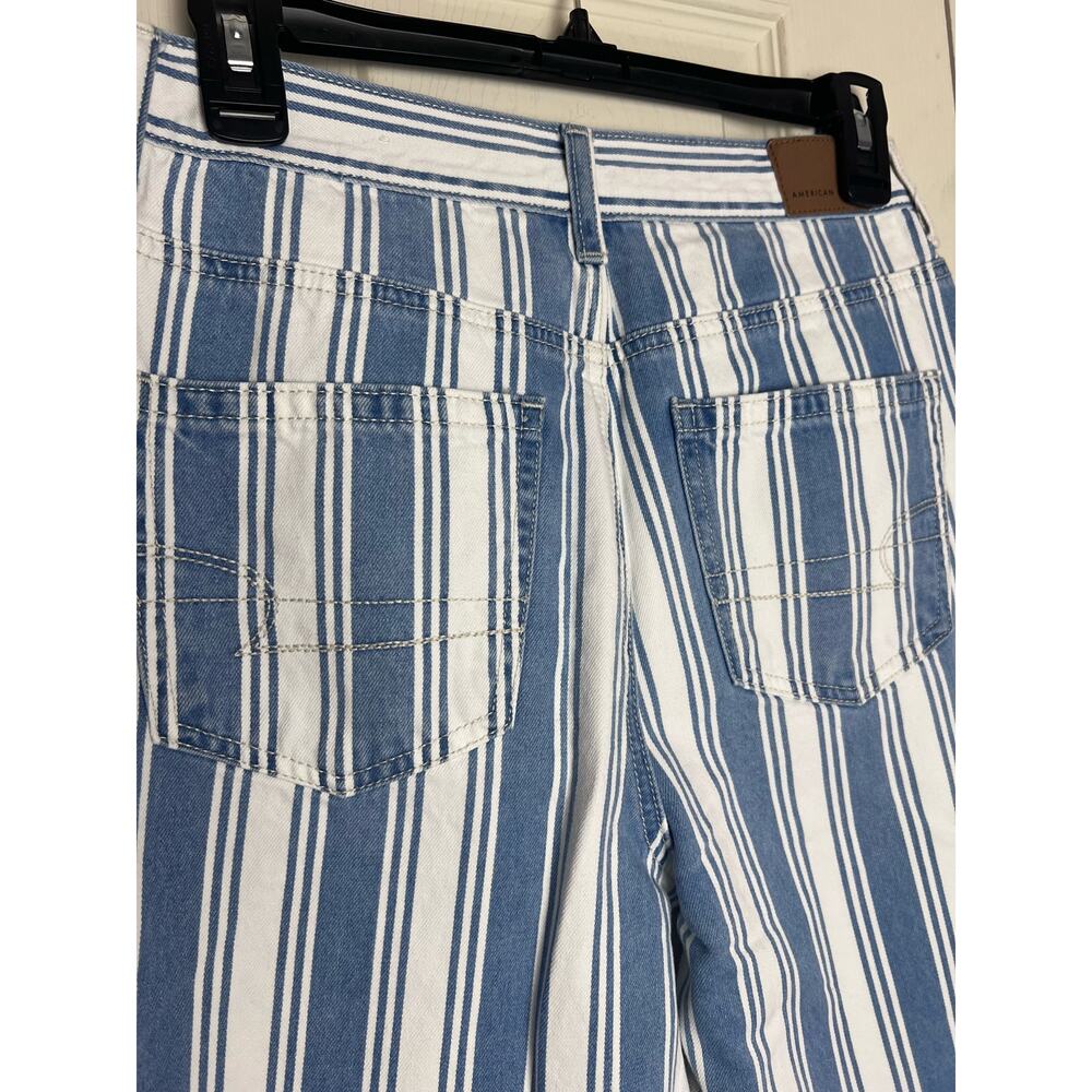 American Eagle Jeans White/Blue Striped Size 4 Regular 100% Cotton - Picture 10 of 11